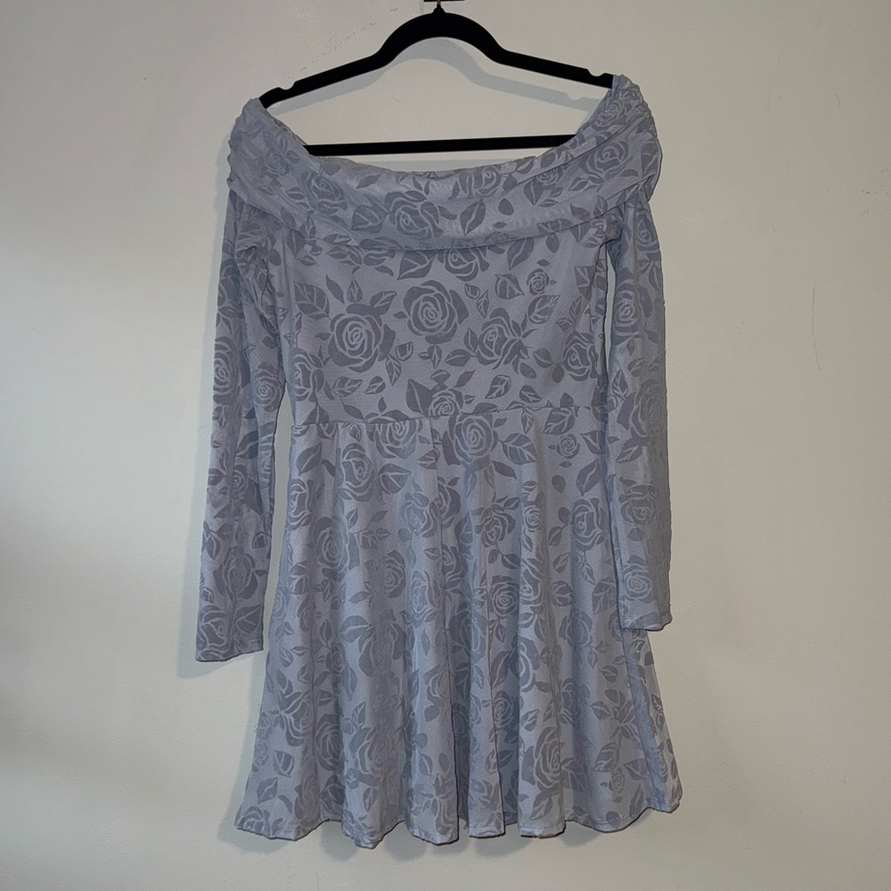 Brand New Wild Fable Off-the-shoulder Velvet Rose Floral Long Sleeve Mini Dress - Picture 2 of 4